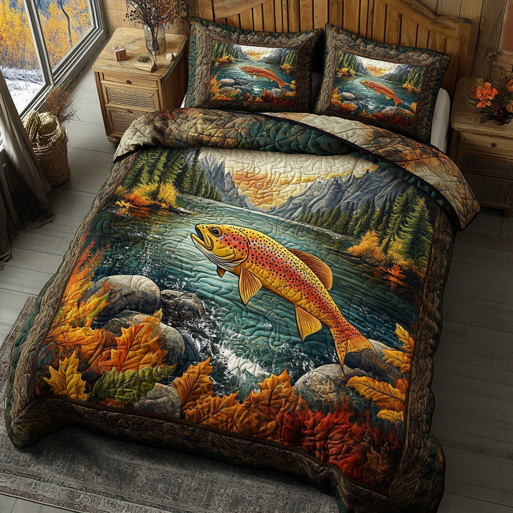 River Strike Quilted Bedding Set Duvet Cover Merch Gift Ideas For Fishing Lovers River Strike Quilted Bedding Set Duvet Cover Merch Gift Ideas For Fishing Lovers