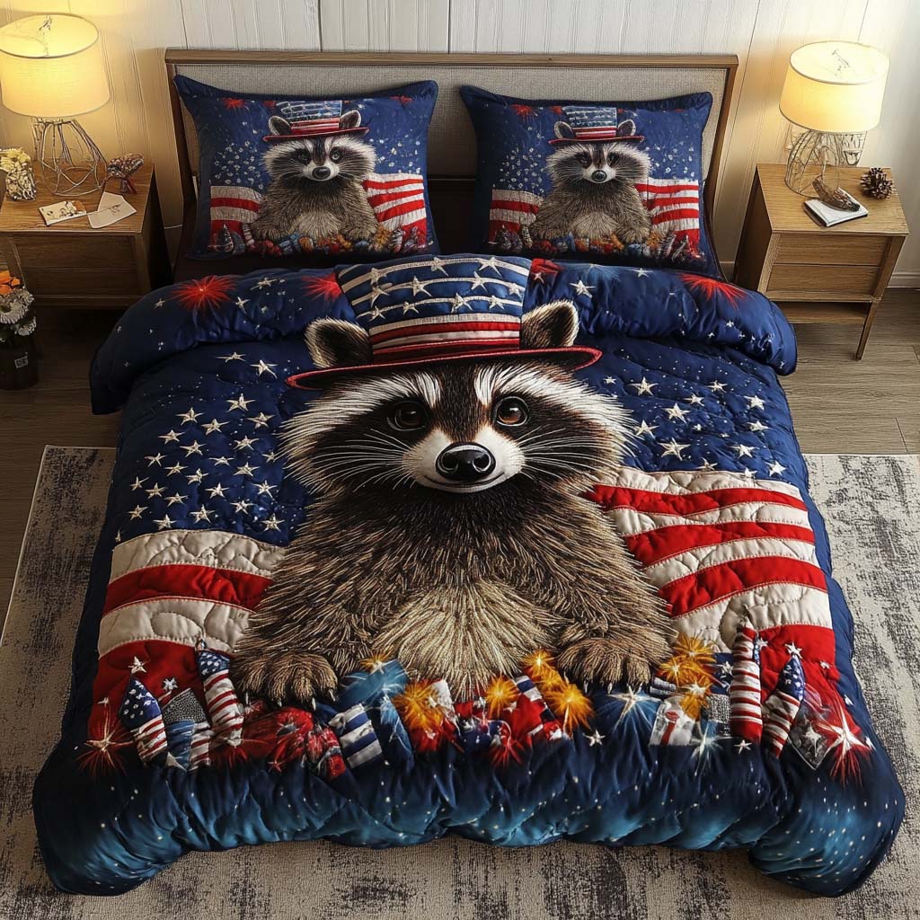 Rocket Raccoon Quilted Bedding Set Duvet Cover Merch Unique Patriotic Gifts