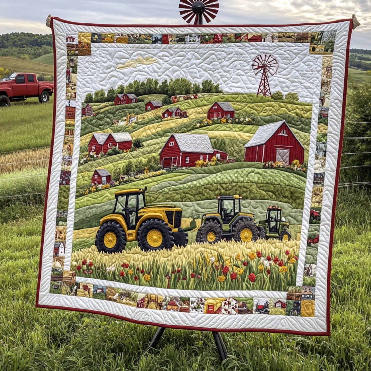 Rolling Green Pastures Quilted Blanket Cute Throw Blanket Gifts For Tractor Owners