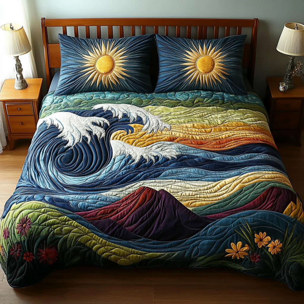 Rolling Tide Quilted Bedding Set Duvet Cover Bed Sheet Set Mother'S Day Beach Gifts