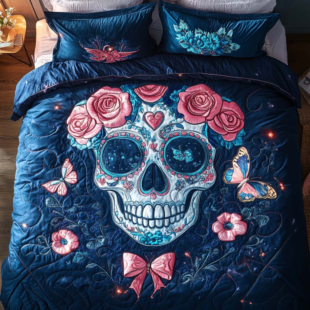 Romantic Skull Quilted Bedding Set Duvet Cover Bed Sheet Set Gifts For People Who Like Skulls Romantic Skull Quilted Bedding Set Duvet Cover Bed Sheet Set Gifts For People Who Like Skulls