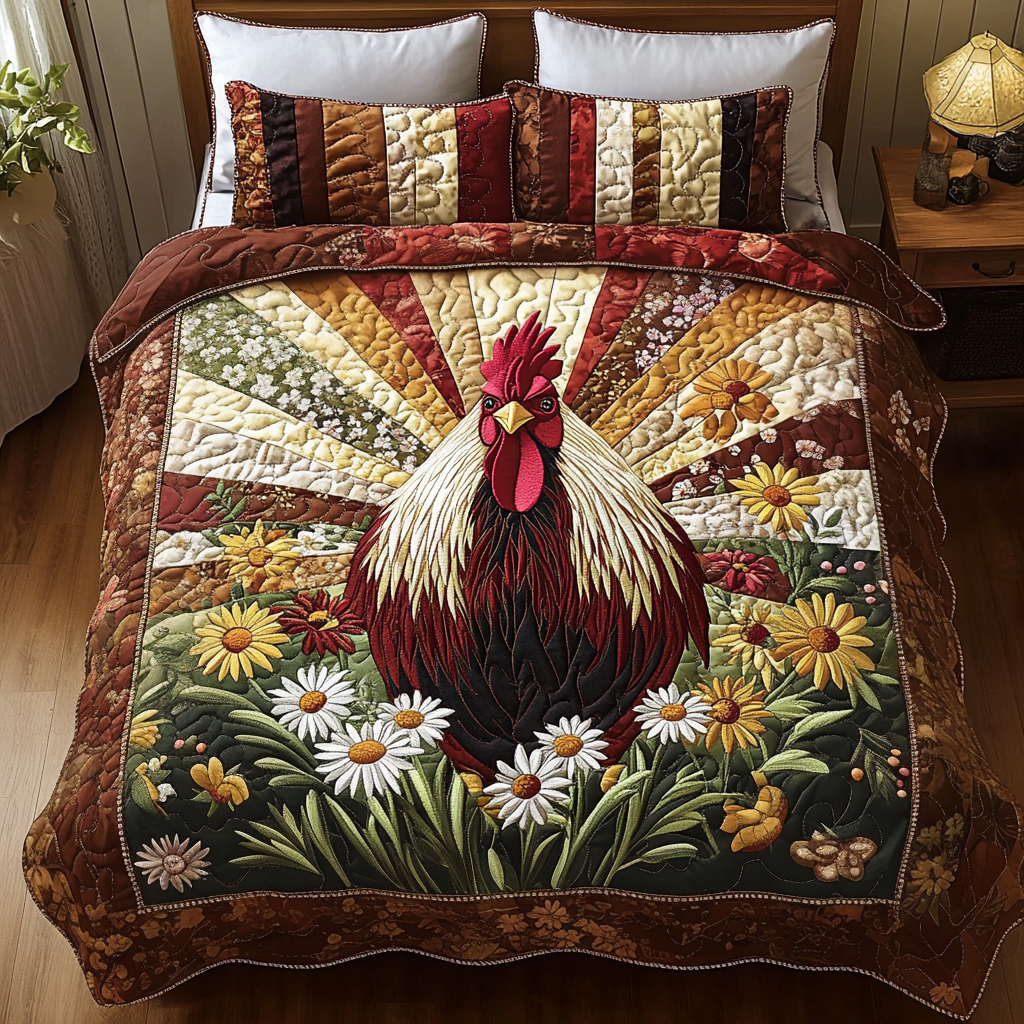 Rooster Bloom Quilted Bedding Set Duvet Cover Bedspreads Gifts For People Who Love Chickens Rooster Bloom Quilted Bedding Set Duvet Cover Bedspreads Gifts For People Who Love Chickens