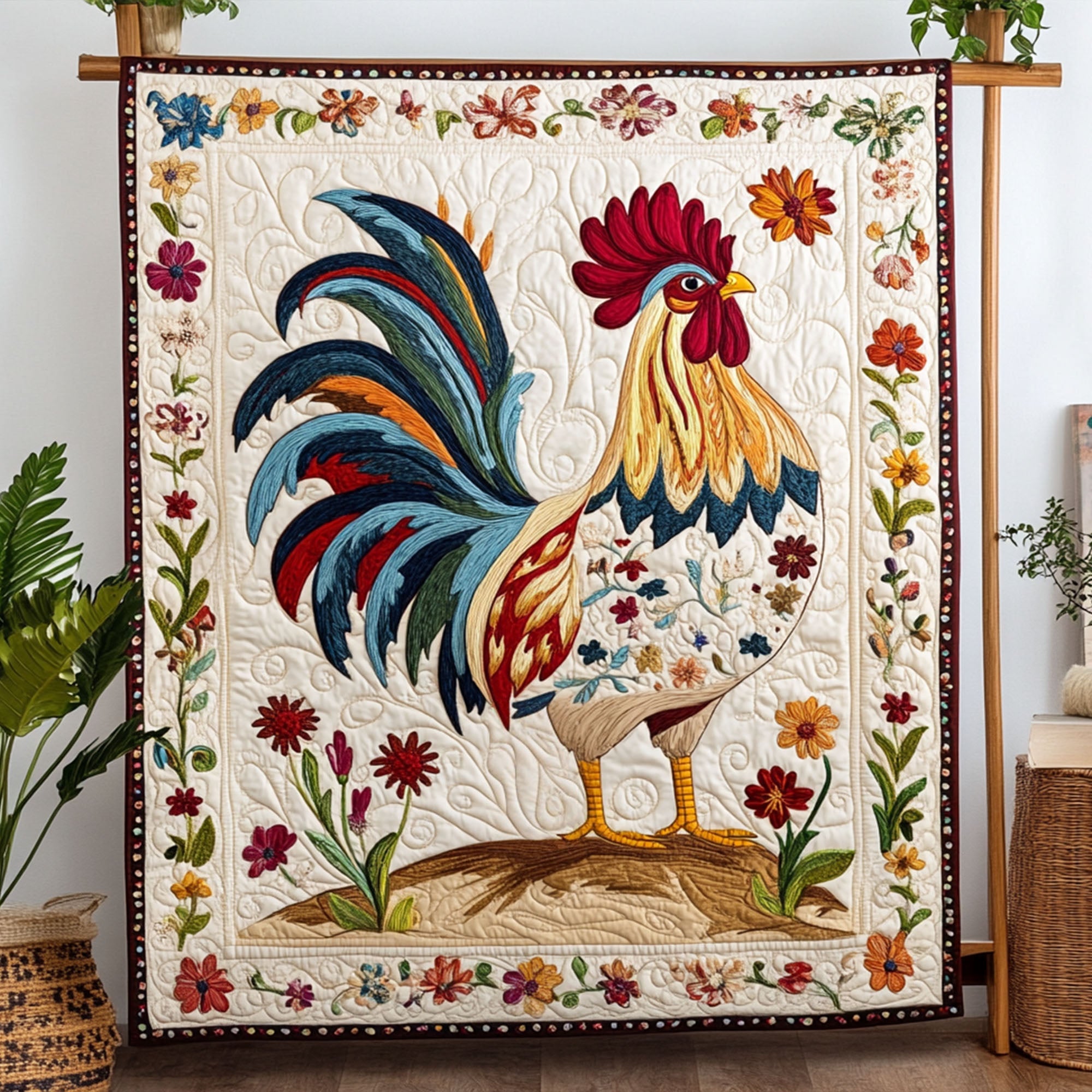 Rooster Charm Quilted Blanket Cute Colorful Blanket Presents For Chicken Lovers Rooster Charm Quilted Blanket Cute Colorful Blanket Presents For Chicken Lovers