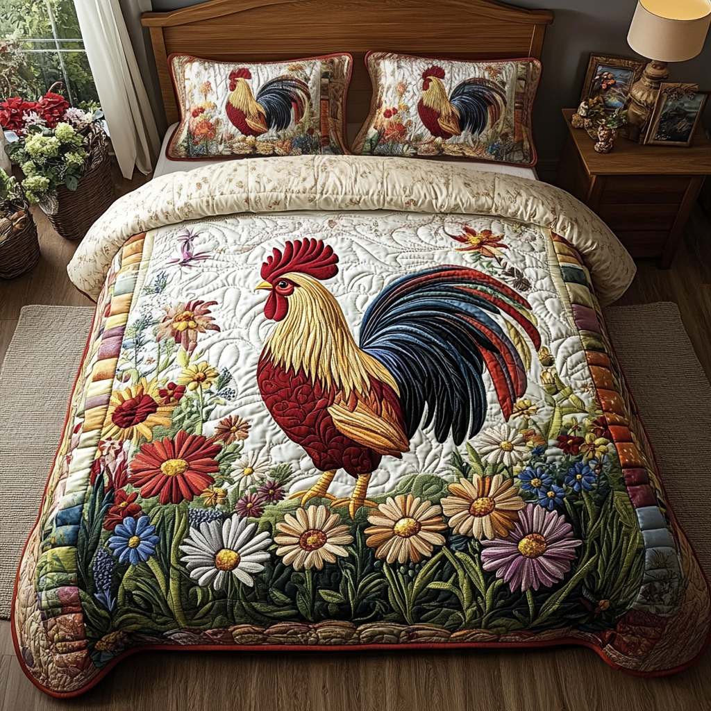 Rooster Garden Quilted Bedding Set Duvet Cover Bedspreads Chicken Related Gifts Rooster Garden Quilted Bedding Set Duvet Cover Bedspreads Chicken Related Gifts