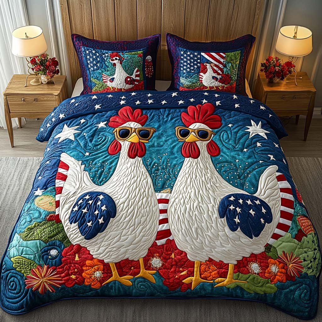 Rooster Parade Quilted Bedding Set Duvet Cover Merch Patriotic Gifts For Women Rooster Parade Quilted Bedding Set Duvet Cover Merch Patriotic Gifts For Women