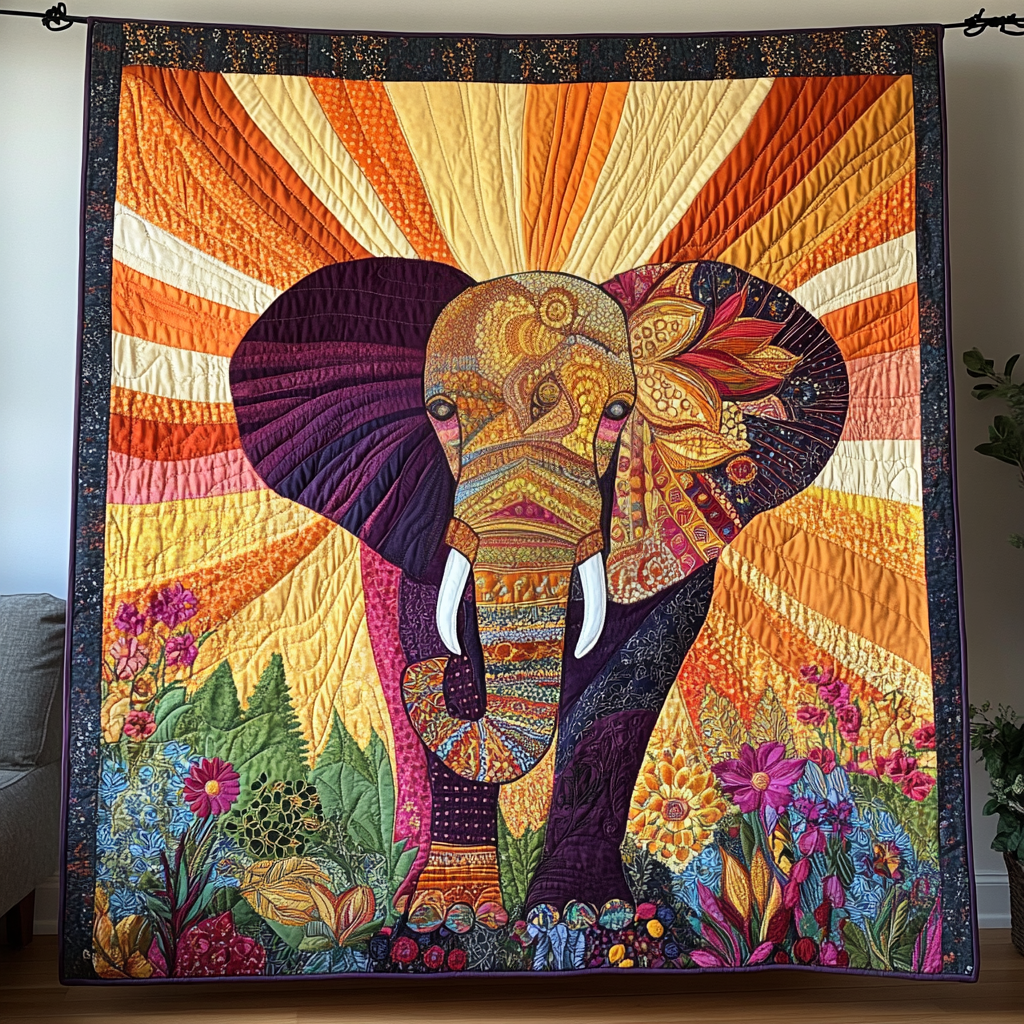Royal Trunk Quilted Blanket Cute Colorful Blanket Unique Elephant Gifts Royal Trunk Quilted Blanket Cute Colorful Blanket Unique Elephant Gifts