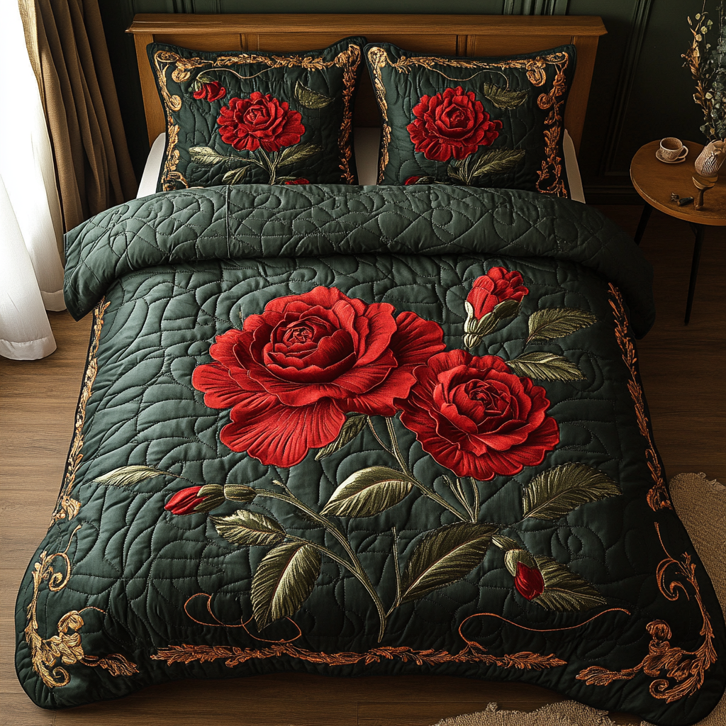 Ruby Elegance Quilted Bedding Set Duvet Cover Bedspread Christmas Present Ideas For Brother