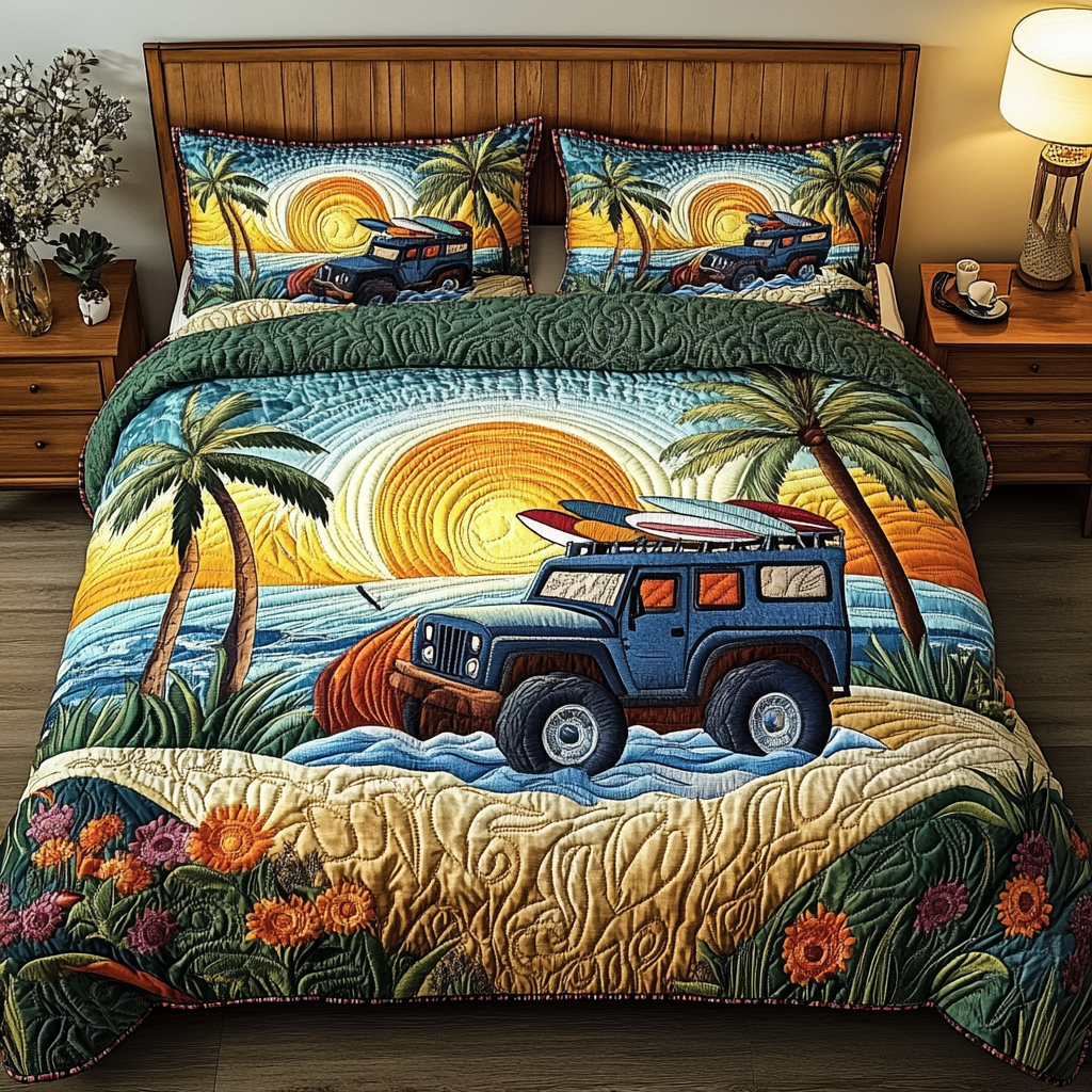 Rugged Road Quilted Bedding Set Duvet Cover Bed Sheet Set Gift Ideas For Jeep Owners
