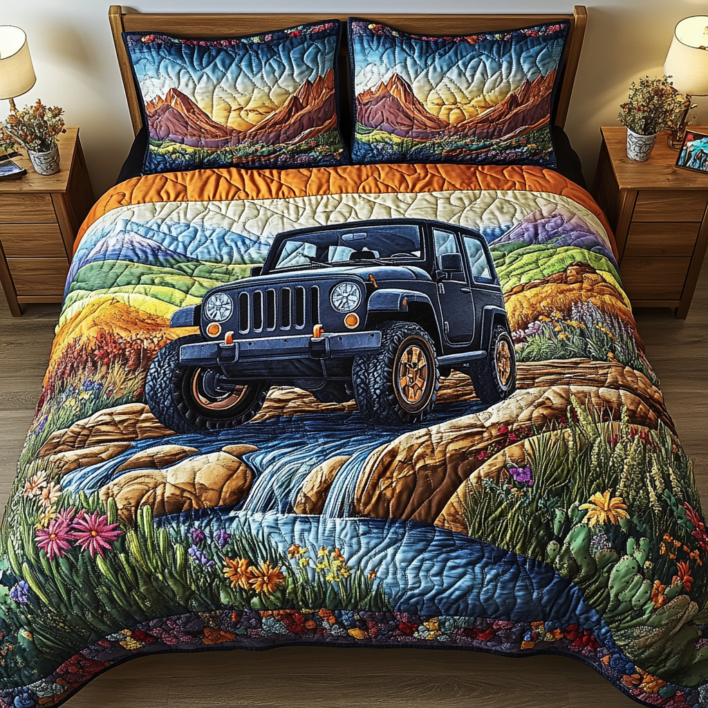 Rugged Trail Quilted Bedding Set Duvet Cover Bed Sheet Set Gifts For Jeep Owners Rugged Trail Quilted Bedding Set Duvet Cover Bed Sheet Set Gifts For Jeep Owners