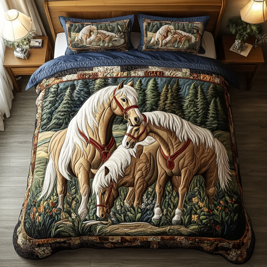 Running Horse Quilted Bedding Set Duvet Cover Merch Cute Horse Gifts