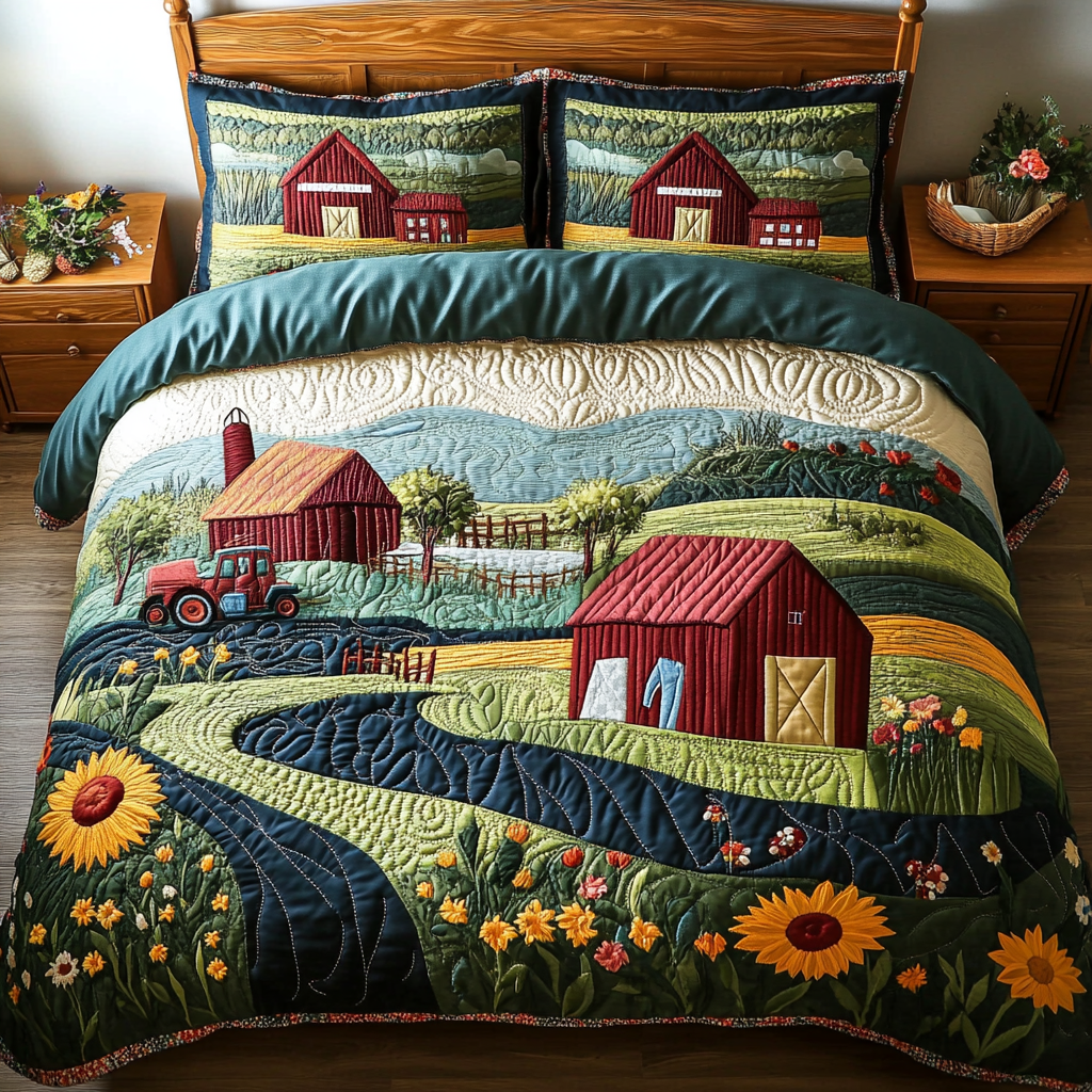 Rural Bliss Quilted Bedding Set Duvet Cover Bedspread Great Gifts For Ranchers