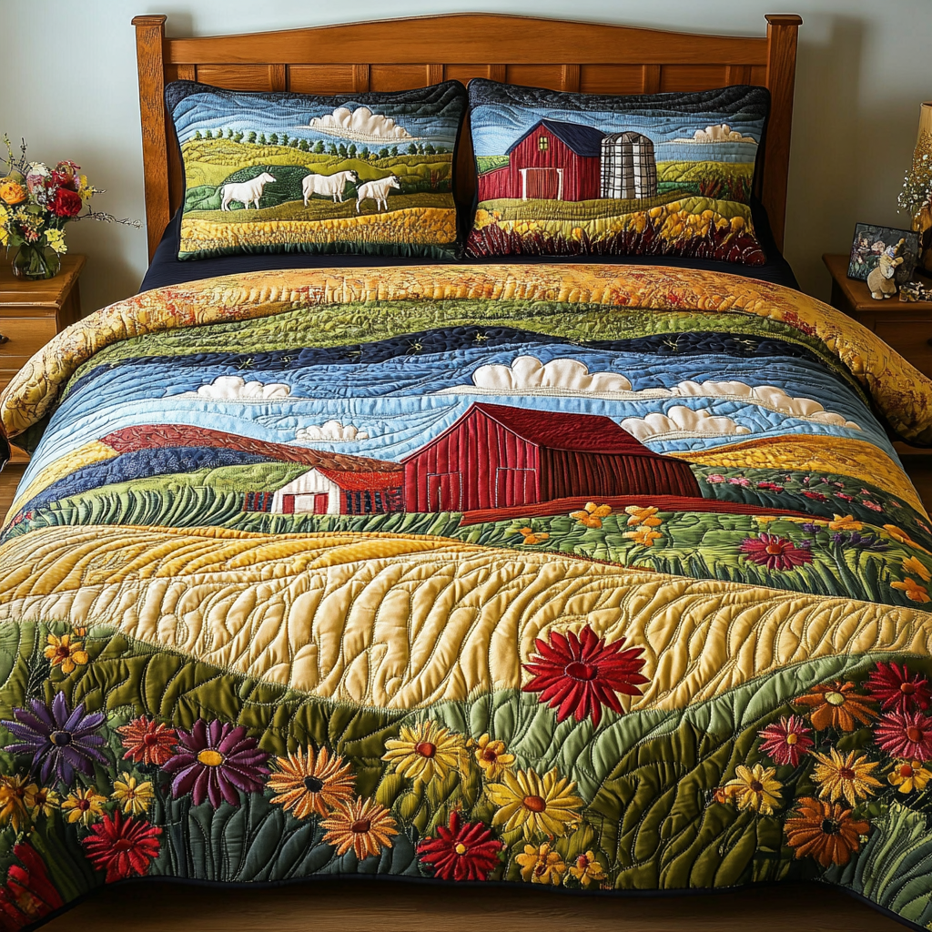 Rural Charm Quilted Bedding Set Duvet Cover Bedspread Best Gifts For Farmers