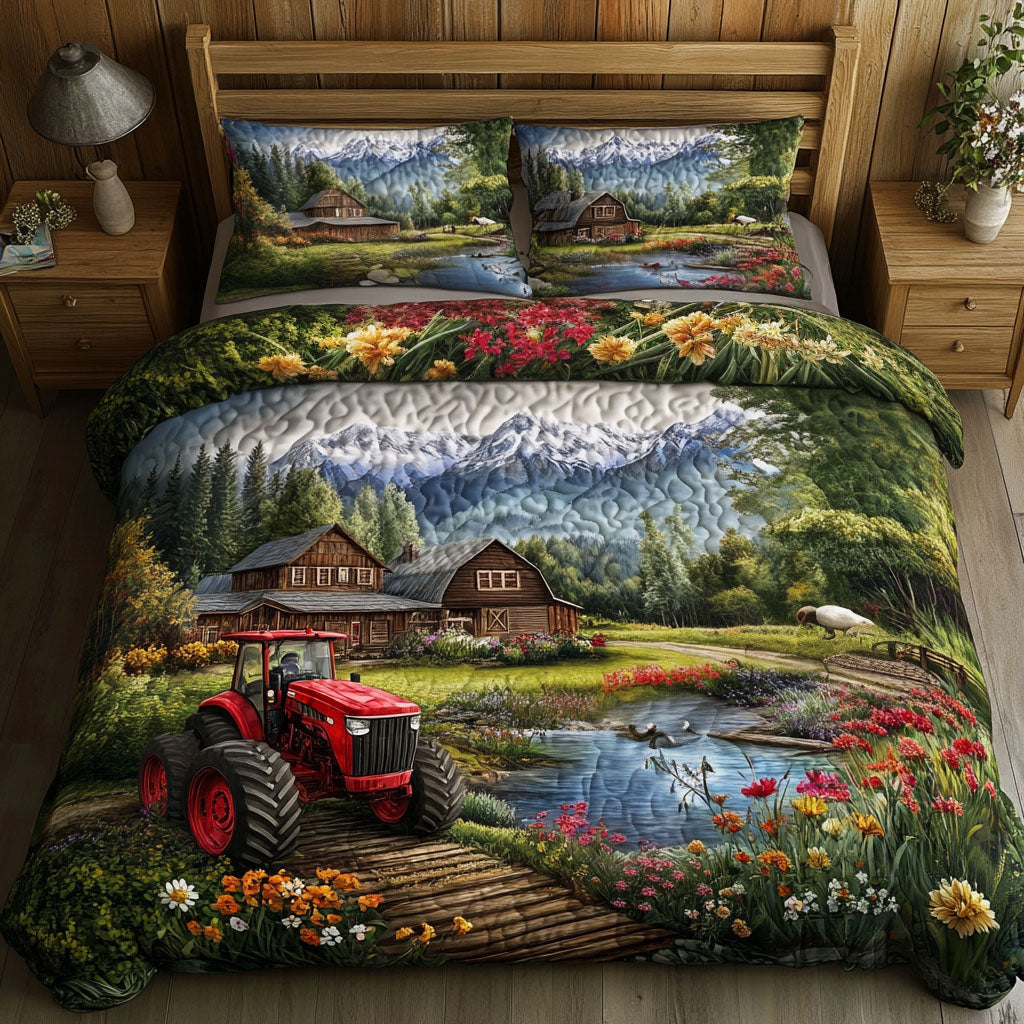 Rural Charm Quilted Bedding Set Duvet Cover Bedspread Tractor Presents Rural Charm Quilted Bedding Set Duvet Cover Bedspread Tractor Presents