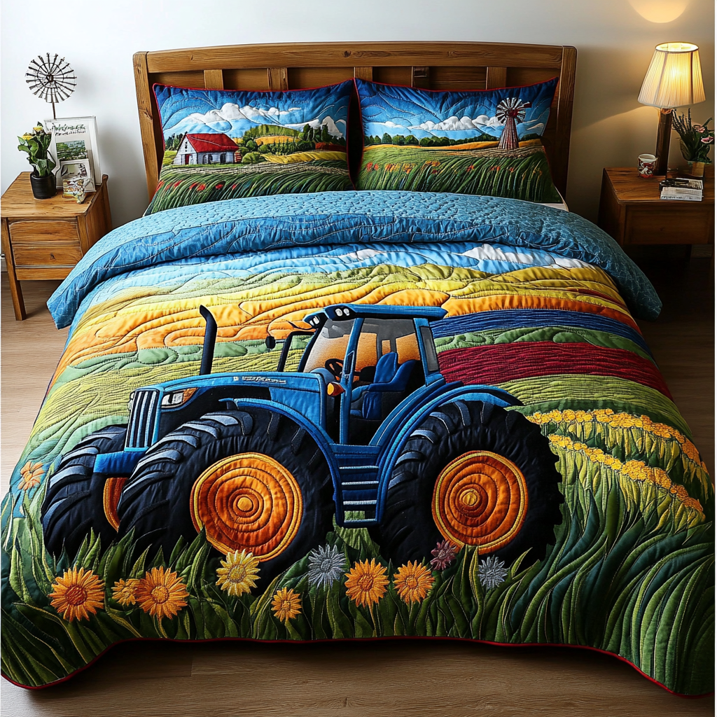 Rural Drive Quilted Bedding Set Duvet Cover Bedspread Tractor Themed Gifts For Adults Rural Drive Quilted Bedding Set Duvet Cover Bedspread Tractor Themed Gifts For Adults