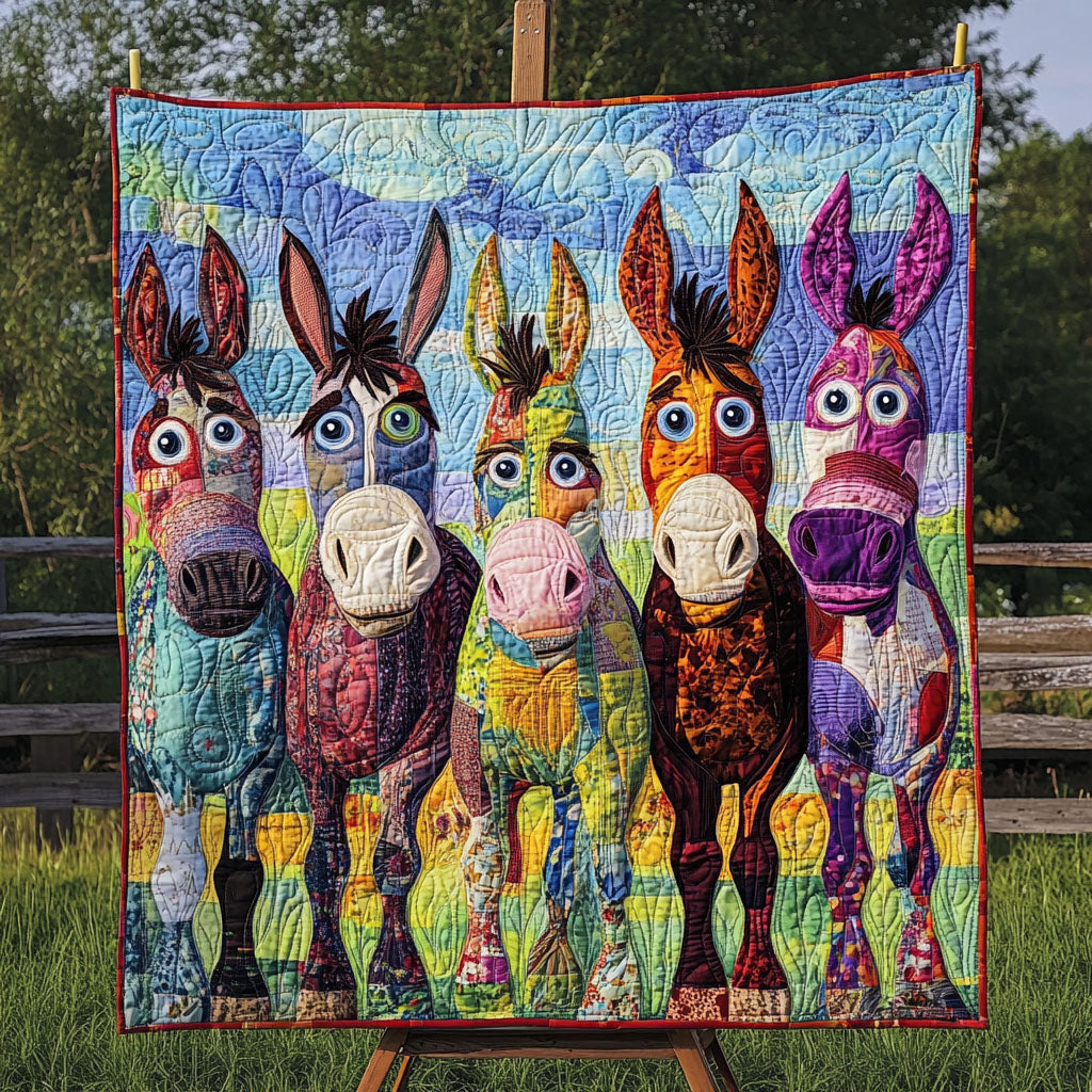 Rural Rainbow Quilted Blanket Cute Colorful Blanket Donkey Themed Gifts Rural Rainbow Quilted Blanket Cute Colorful Blanket Donkey Themed Gifts