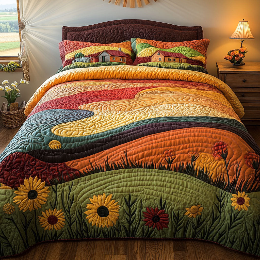 Rural Splendor Quilted Bedding Set Duvet Cover Merch Sunflower Items For Gifts