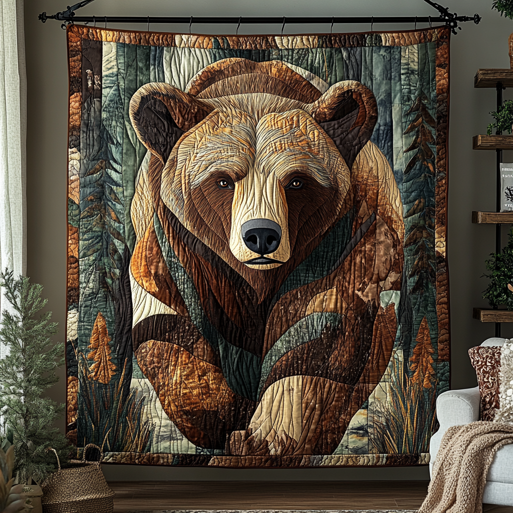 Rustic Bear Haven Quilted Blanket Cute Colorful Blanket Presents For Bear Lovers Rustic Bear Haven Quilted Blanket Cute Colorful Blanket Presents For Bear Lovers