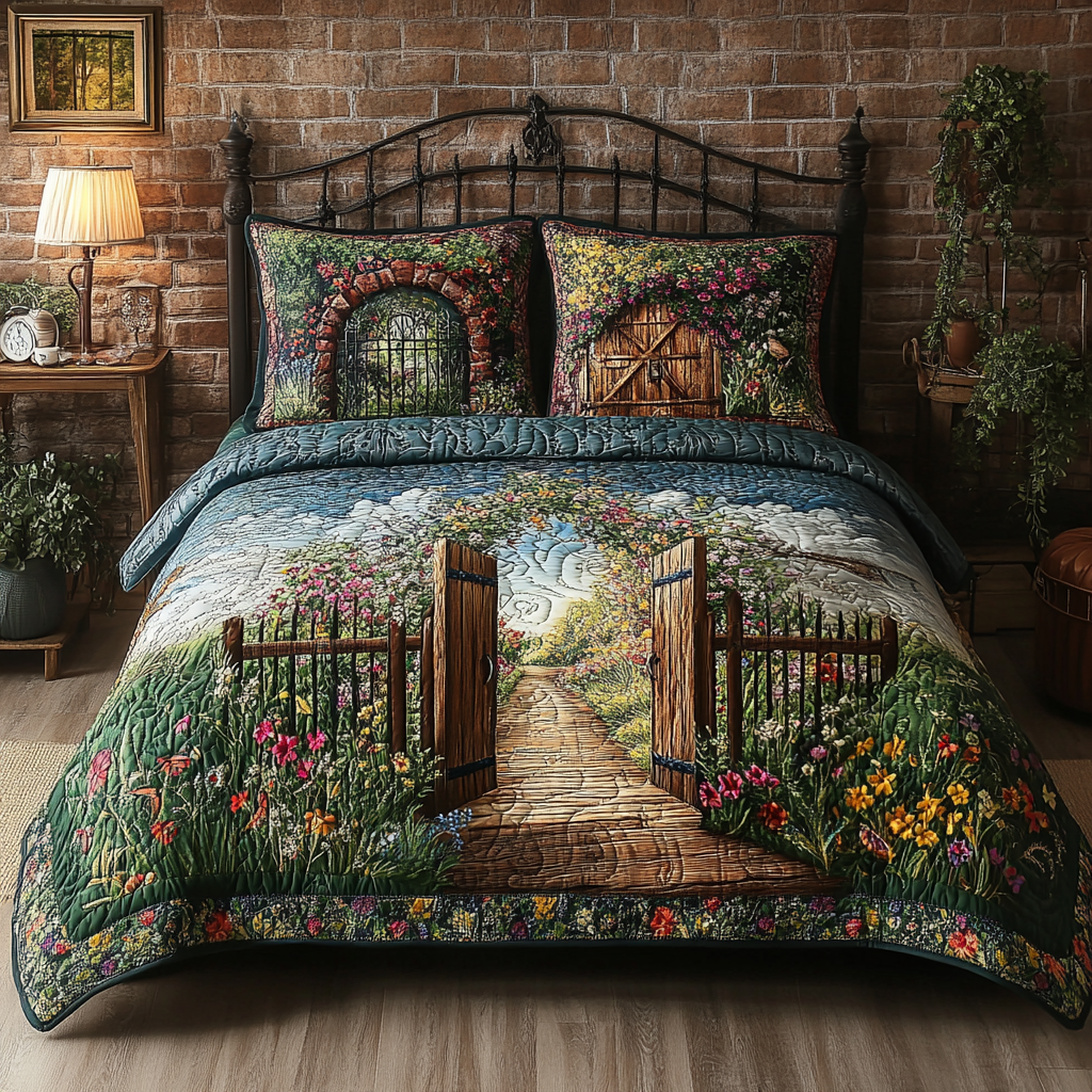 Rustic Bloom Gate Quilted Bedding Set Duvet Cover Bed Sheet Set Presents For Flower Lovers Rustic Bloom Gate Quilted Bedding Set Duvet Cover Bed Sheet Set Presents For Flower Lovers