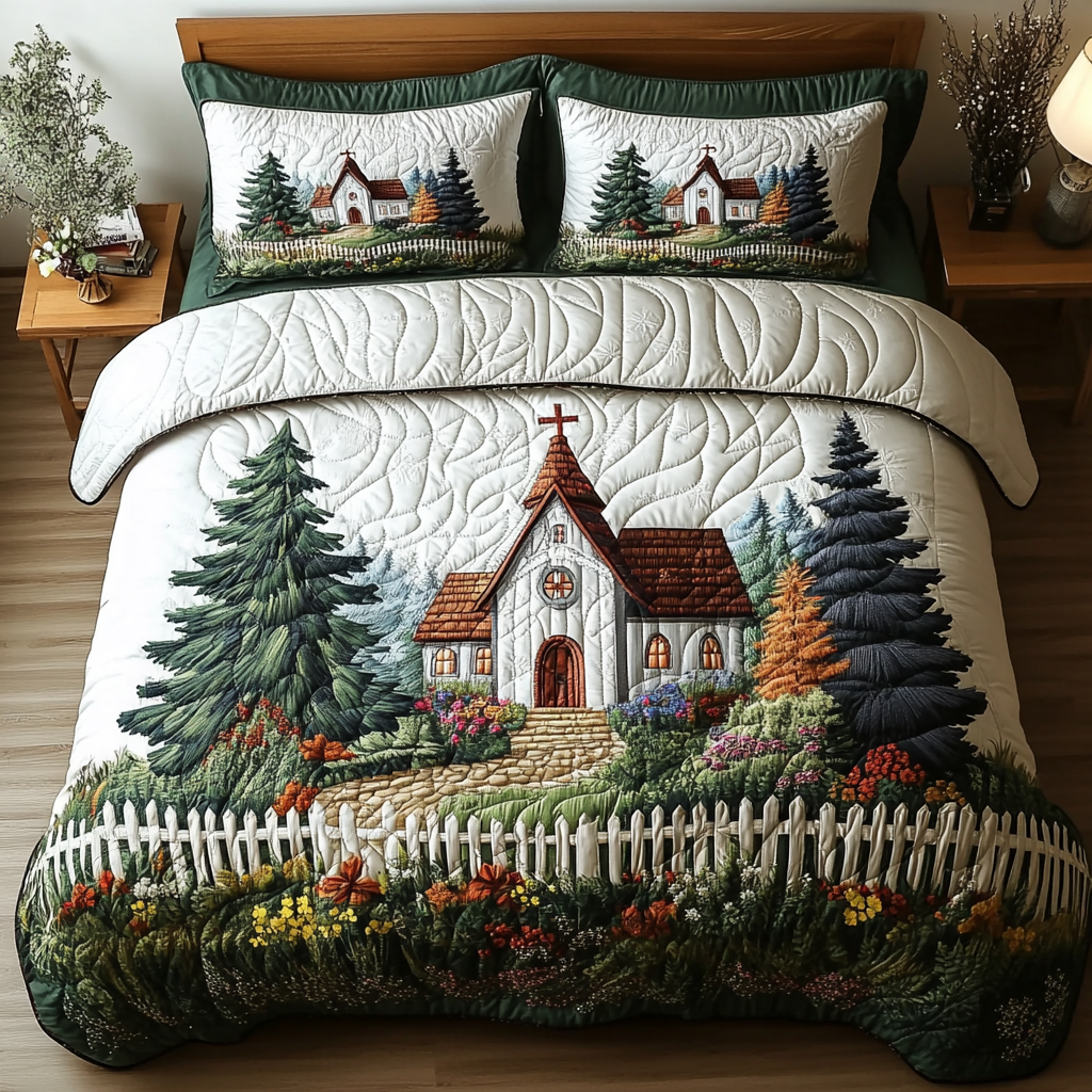 Rustic Church Quilted Bedding Set Duvet Cover Merch Nice Family Christmas Gifts