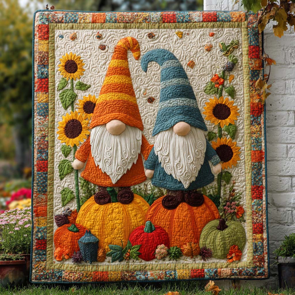 Rustic Gnome Quilted Blanket Cute Colorful Blanket Gnome Best Autumn Gifts