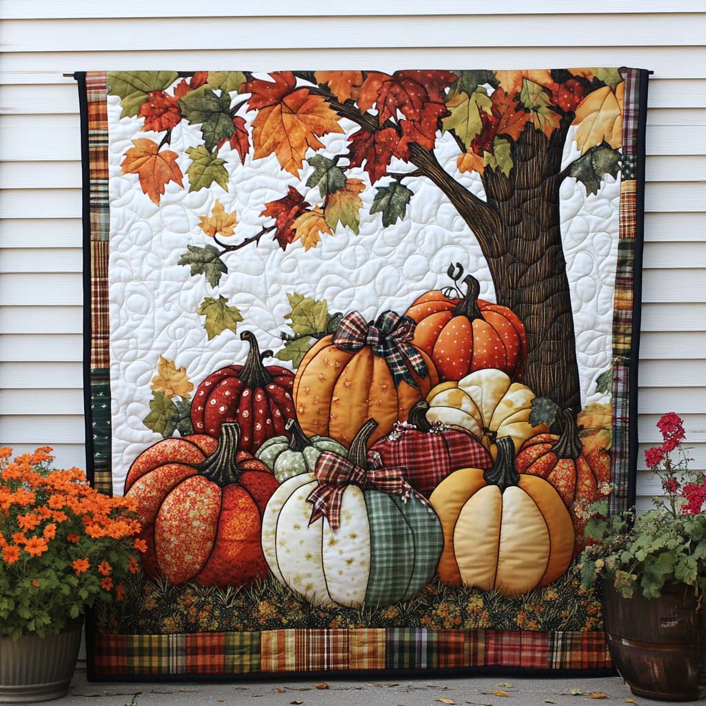Rustic Pumpkin Lane Quilted Blanket Cute Colorful Blanket Autumn Inspired Gifts Rustic Pumpkin Lane Quilted Blanket Cute Colorful Blanket Autumn Inspired Gifts