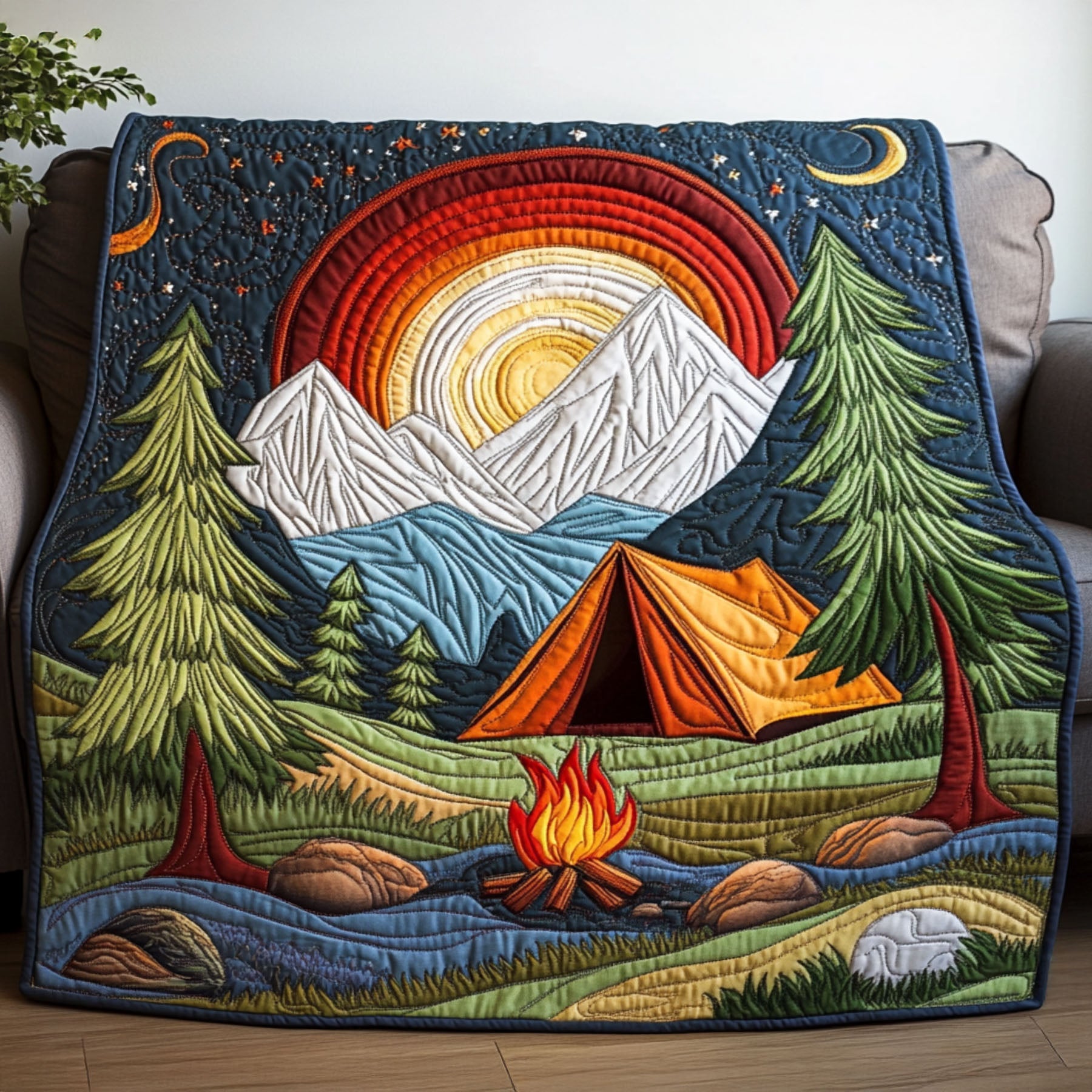 Rustic Retreat Quilted Blanket Cute Colorful Blanket Gifts For People Who Like Camping Rustic Retreat Quilted Blanket Cute Colorful Blanket Gifts For People Who Like Camping