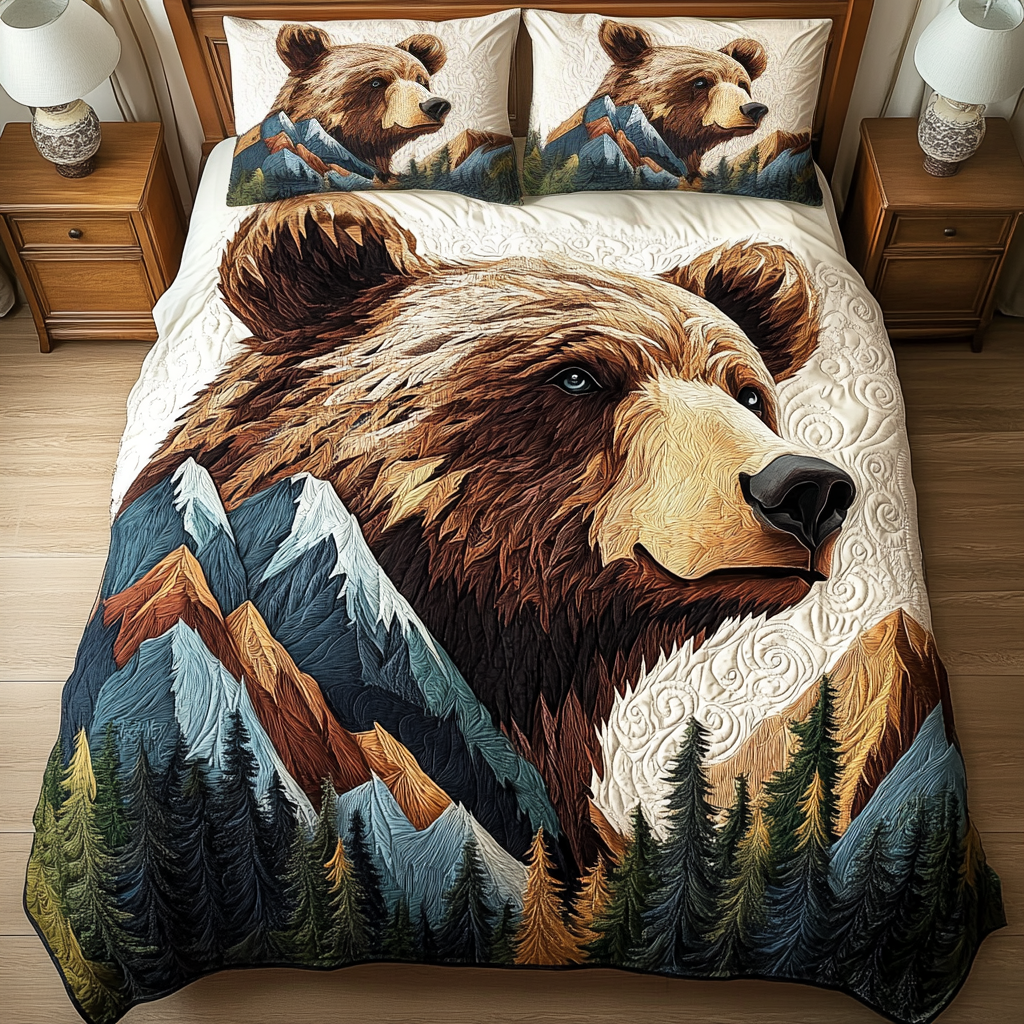 Rustic Roar Quilted Bedding Set Duvet Cover Bed Sheet Set Bear Lovers Gifts For Him Rustic Roar Quilted Bedding Set Duvet Cover Bed Sheet Set Bear Lovers Gifts For Him
