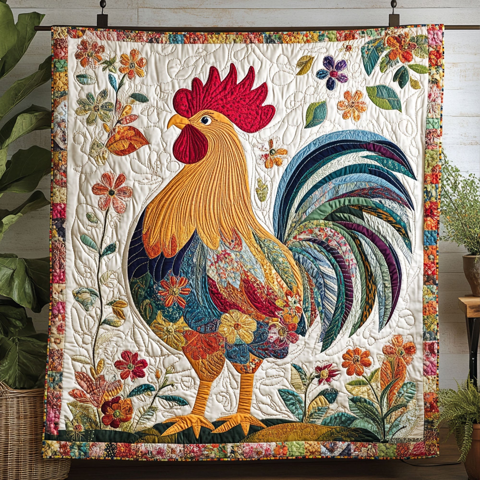 Rustic Rooster Quilted Blanket Cute Colorful Blanket Gift Ideas For Chicken Owners Rustic Rooster Quilted Blanket Cute Colorful Blanket Gift Ideas For Chicken Owners