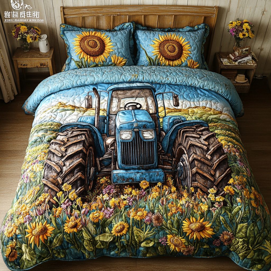 Rustic Tractor Quilted Bedding Set Duvet Cover Bed Sheet Set Gifts For The Flower Lover