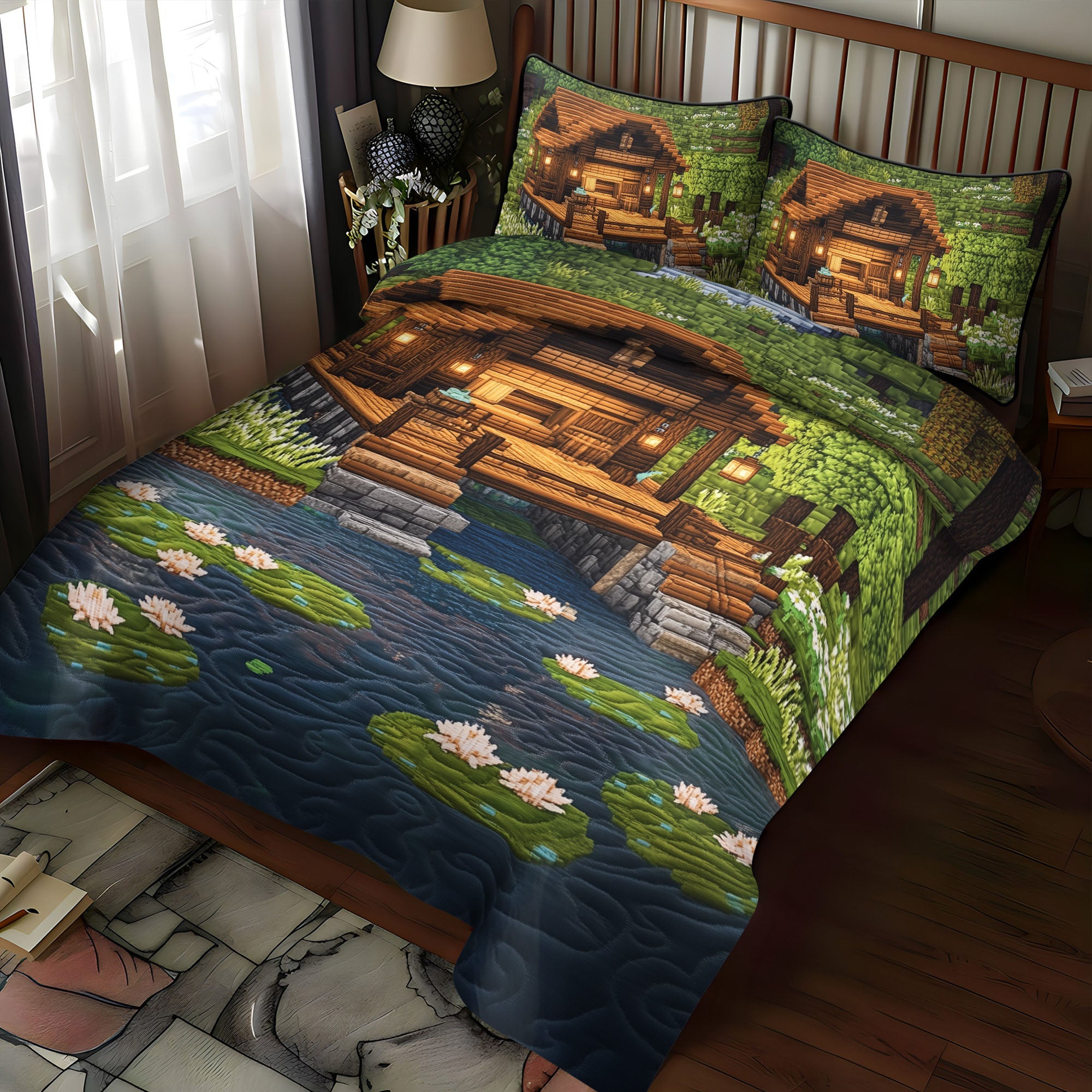 Rustic Waterside Quilted Bedding Set Duvet Cover Bed Sheet Set Unique Gifts For Fishermen Rustic Waterside Quilted Bedding Set Duvet Cover Bed Sheet Set Unique Gifts For Fishermen