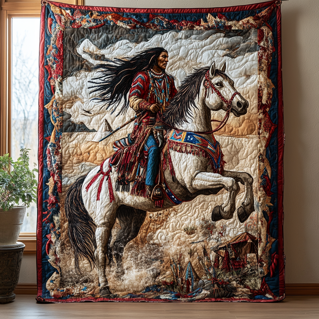 Sacred Horseman Quilted Blanket Cute Colorful Blanket Native American Presents Sacred Horseman Quilted Blanket Cute Colorful Blanket Native American Presents