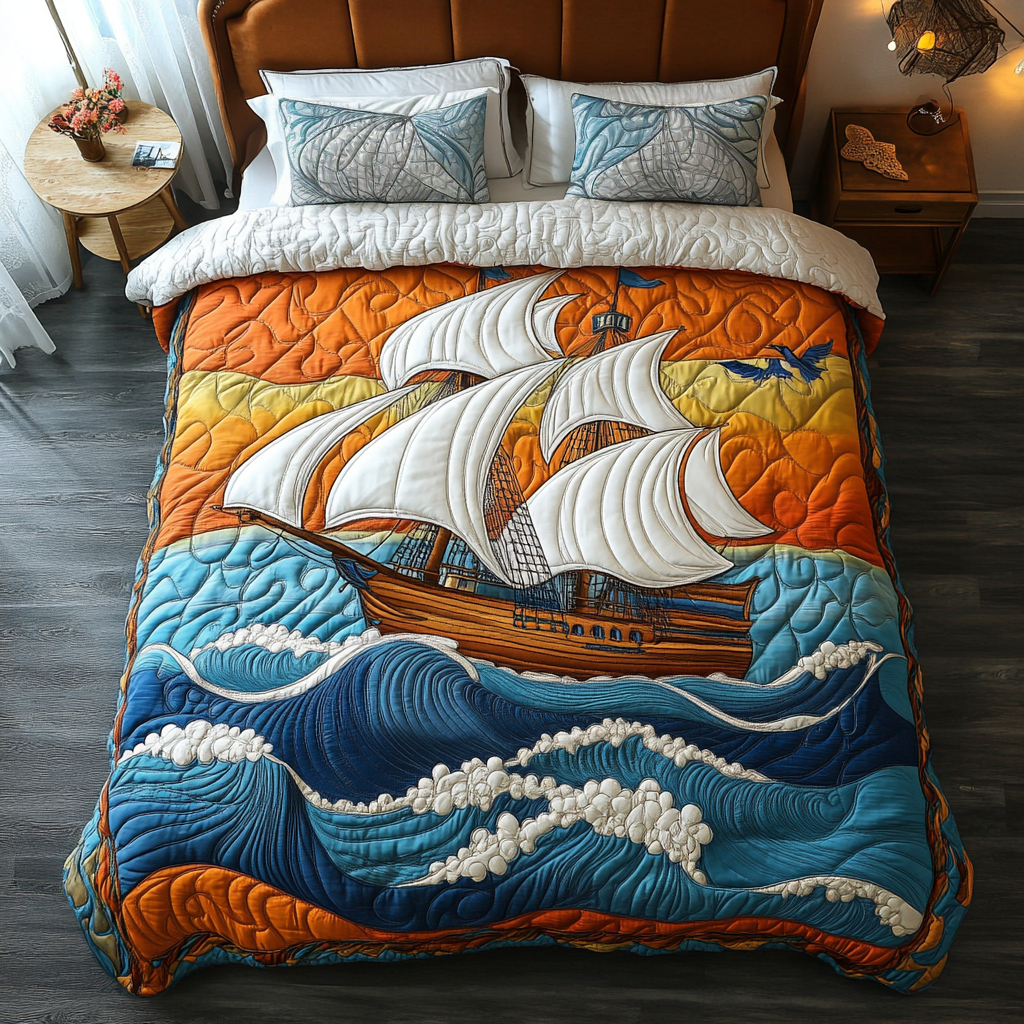 Sailboat Adventure Quilted Bedding Set Duvet Cover Bedspreads Sailboat Gifts For Her Sailboat Adventure Quilted Bedding Set Duvet Cover Bedspreads Sailboat Gifts For Her