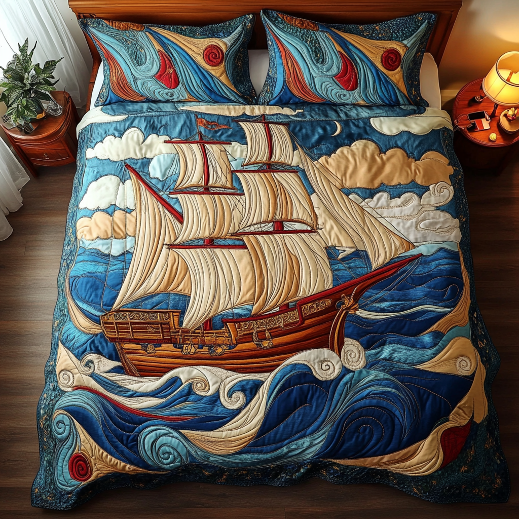 Sailboat Journey Quilted Bedding Set Duvet Cover Bedspreads Sailboat Gift Items Sailboat Journey Quilted Bedding Set Duvet Cover Bedspreads Sailboat Gift Items