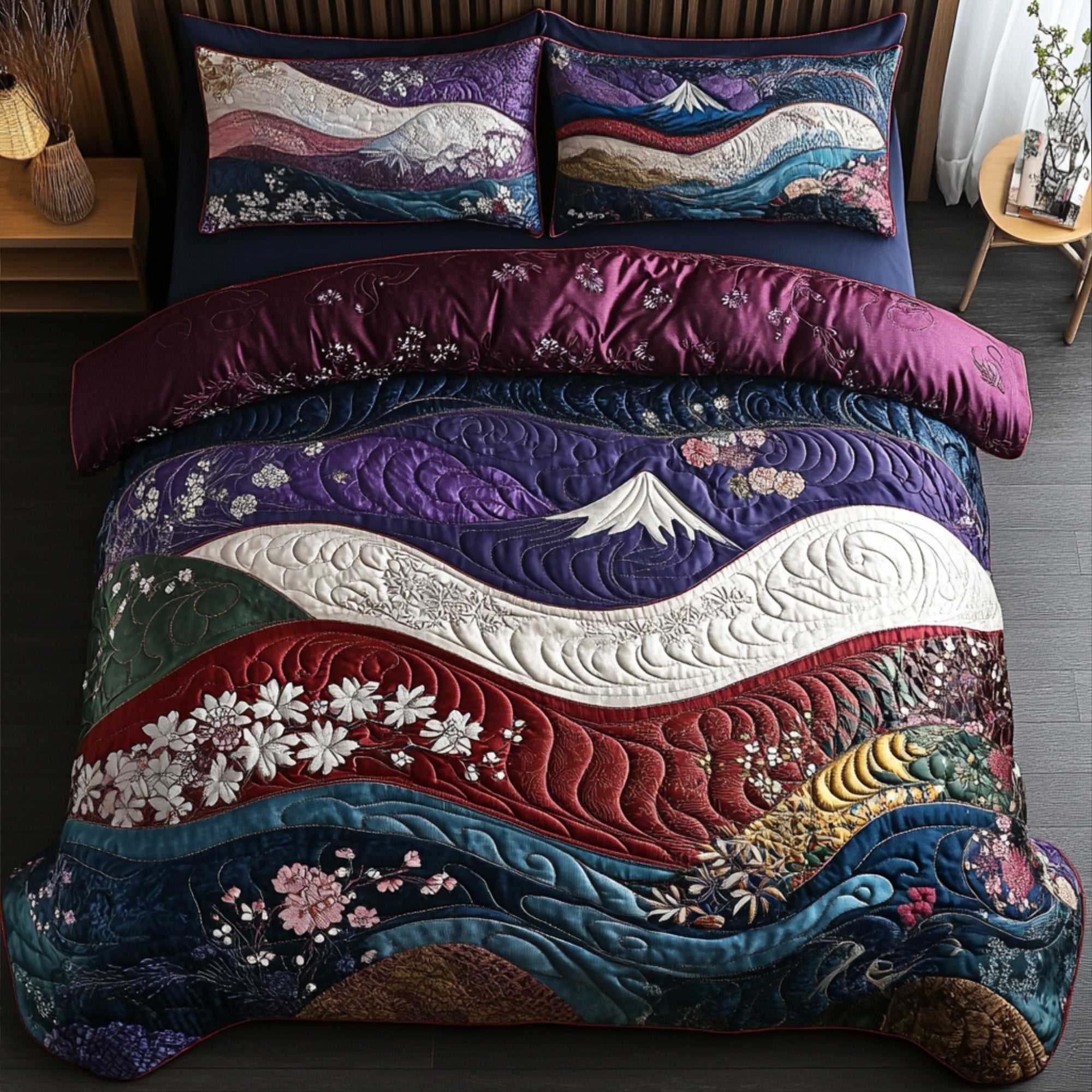 Sakura Breeze Quilted Bedding Set Duvet Cover Bed Sheet Set Fuji Mountain Japanese Gifts Sakura Breeze Quilted Bedding Set Duvet Cover Bed Sheet Set Fuji Mountain Japanese Gifts