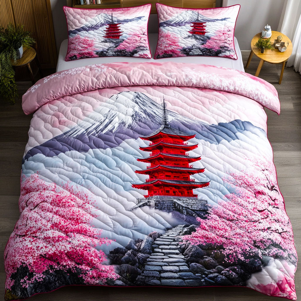 Sakura Journey Quilted Bedding Set Duvet Cover Bed Sheet Set Fuji Mountain Japanese Presents Sakura Journey Quilted Bedding Set Duvet Cover Bed Sheet Set Fuji Mountain Japanese Presents