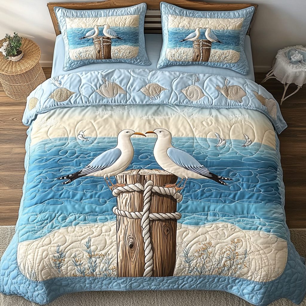 Salt Air Quilted Bedding Set Duvet Cover Bedspread Gift For Beach Lover