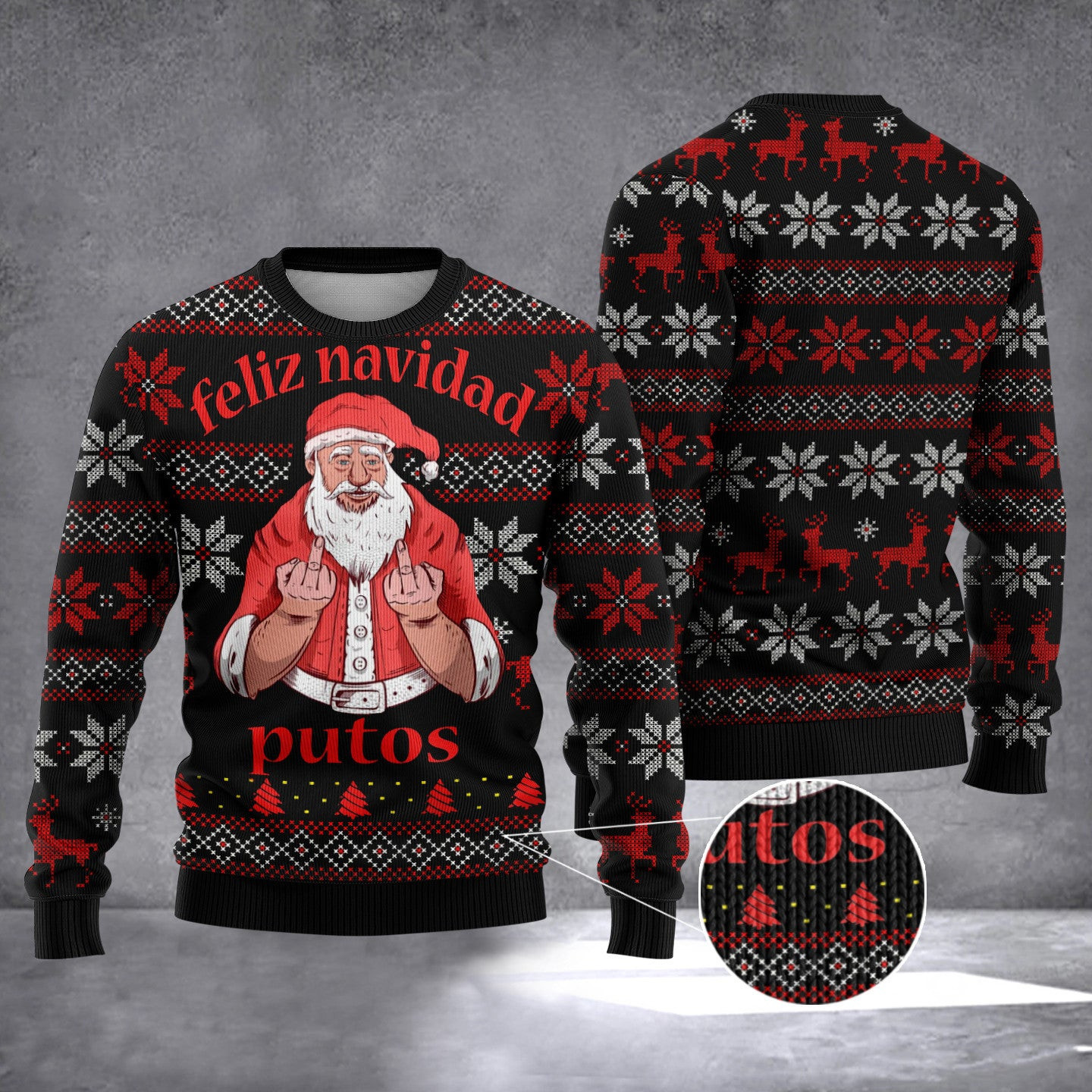 Santa Middle Finger Feliz Navidad Putos Ugly Christmas Sweater Funny Christmas Clothing Santa Middle Finger Feliz Navidad Putos Ugly Christmas Sweater Funny Christmas Clothing