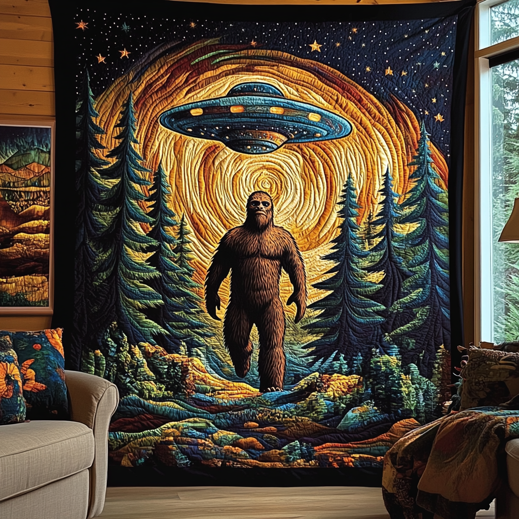 Sasquatch and UFO Cryptic Forest Quilted Blanket Sofa Throw Blanket Gifts Young Adults Sasquatch and UFO Cryptic Forest Quilted Blanket Sofa Throw Blanket Gifts Young Adults