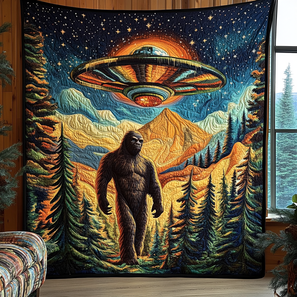 Sasquatch and UFO Encounter Quilted Blanket Sofa Throw Blanket Popular Gifts For Tweens Sasquatch and UFO Encounter Quilted Blanket Sofa Throw Blanket Popular Gifts For Tweens