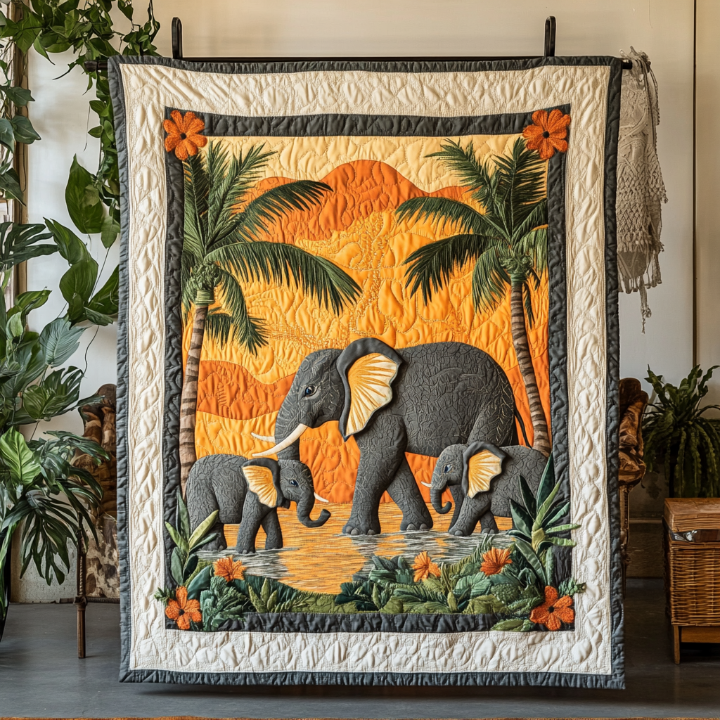 Savanna Stroll Quilted Blanket Cute Colorful Blanket Presents For Elephant Lovers
