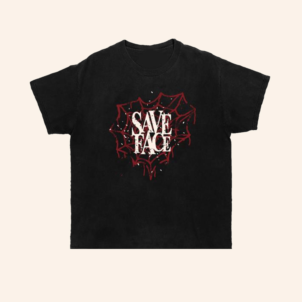 Save Face Merch Save Face Spider Web Heart T-Shirt Best Gifts For Music Lovers