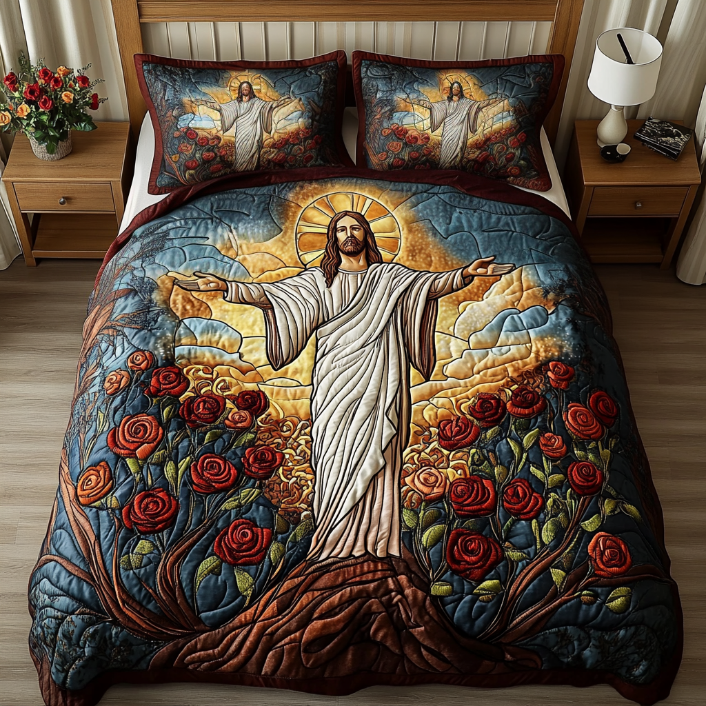 Savior Field Quilted Bedding Set Duvet Cover Bed Sheet Set Faith Gifts For Him Savior Field Quilted Bedding Set Duvet Cover Bed Sheet Set Faith Gifts For Him