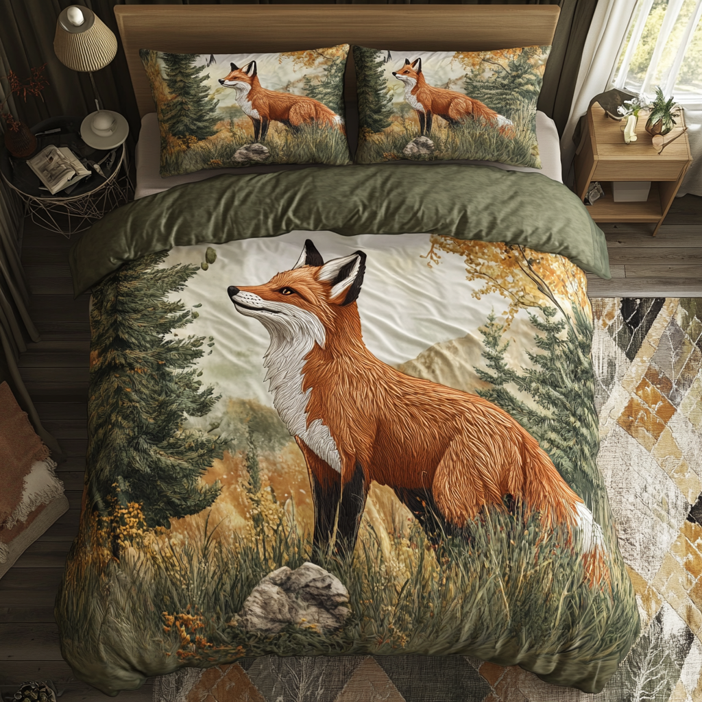 Scarlet Fox Quilted Bedding Set Duvet Cover Bedspread Cute Fox Themed Gifts Scarlet Fox Quilted Bedding Set Duvet Cover Bedspread Cute Fox Themed Gifts
