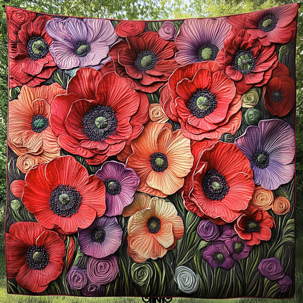 Scarlet Whisper Quilted Blanket Cute Throw Blanket Poppy Themed Gifts