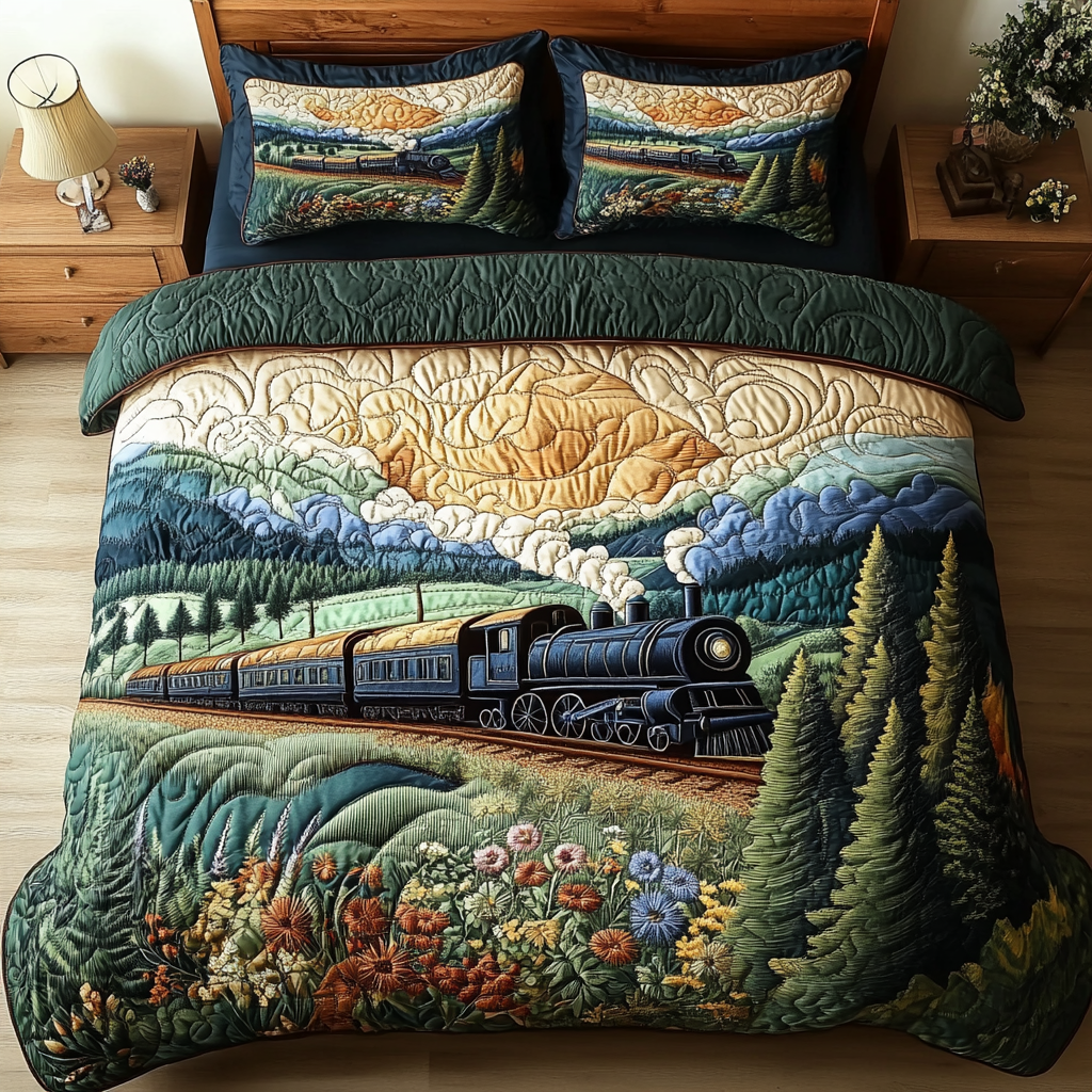 Scenic Train Quilted Bedding Set Duvet Cover Bedspreads Gifts For Train Enthusiasts Scenic Train Quilted Bedding Set Duvet Cover Bedspreads Gifts For Train Enthusiasts