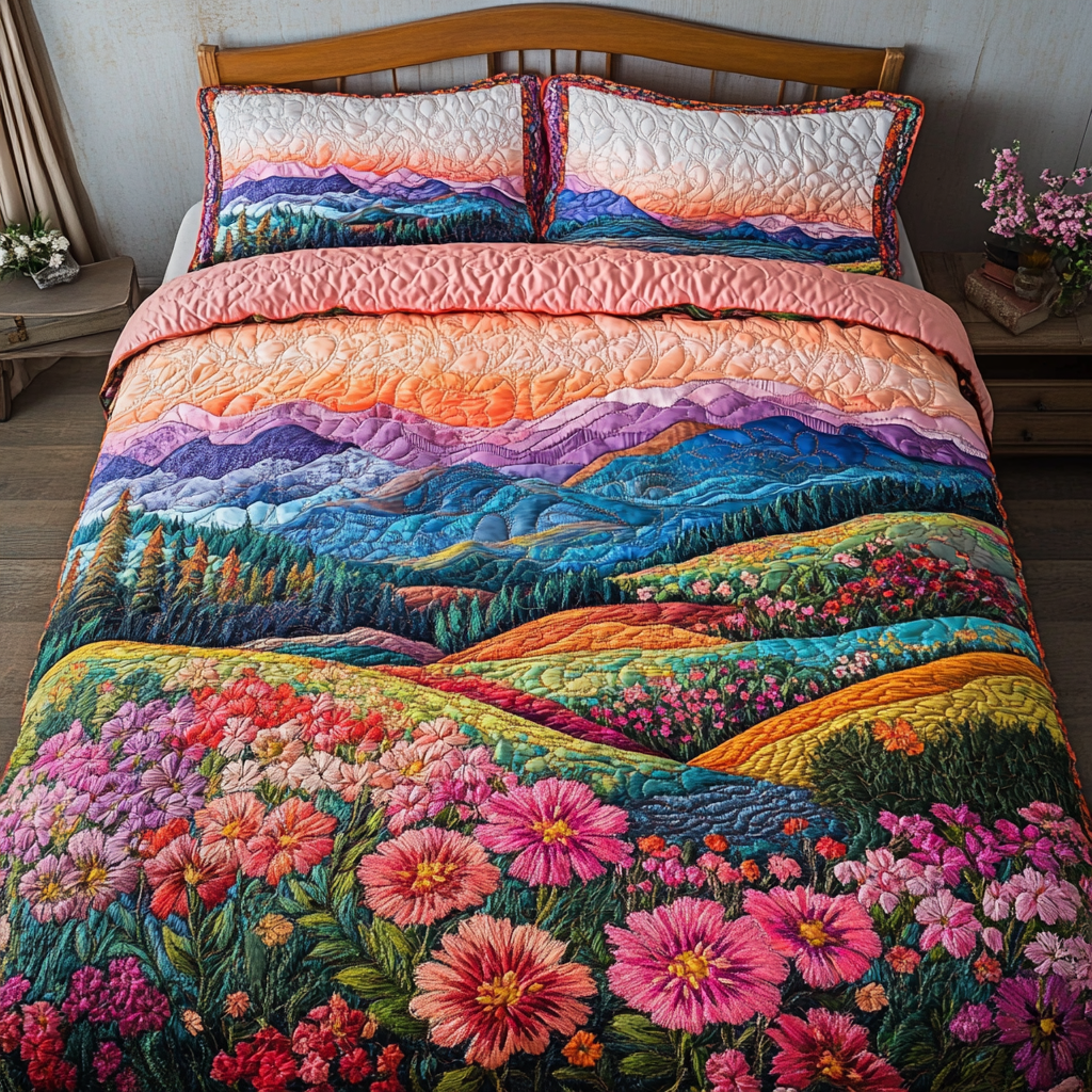 Scenic View Quilted Bedding Set Duvet Cover Bedspread Best Gifts For Flower Lovers Scenic View Quilted Bedding Set Duvet Cover Bedspread Best Gifts For Flower Lovers
