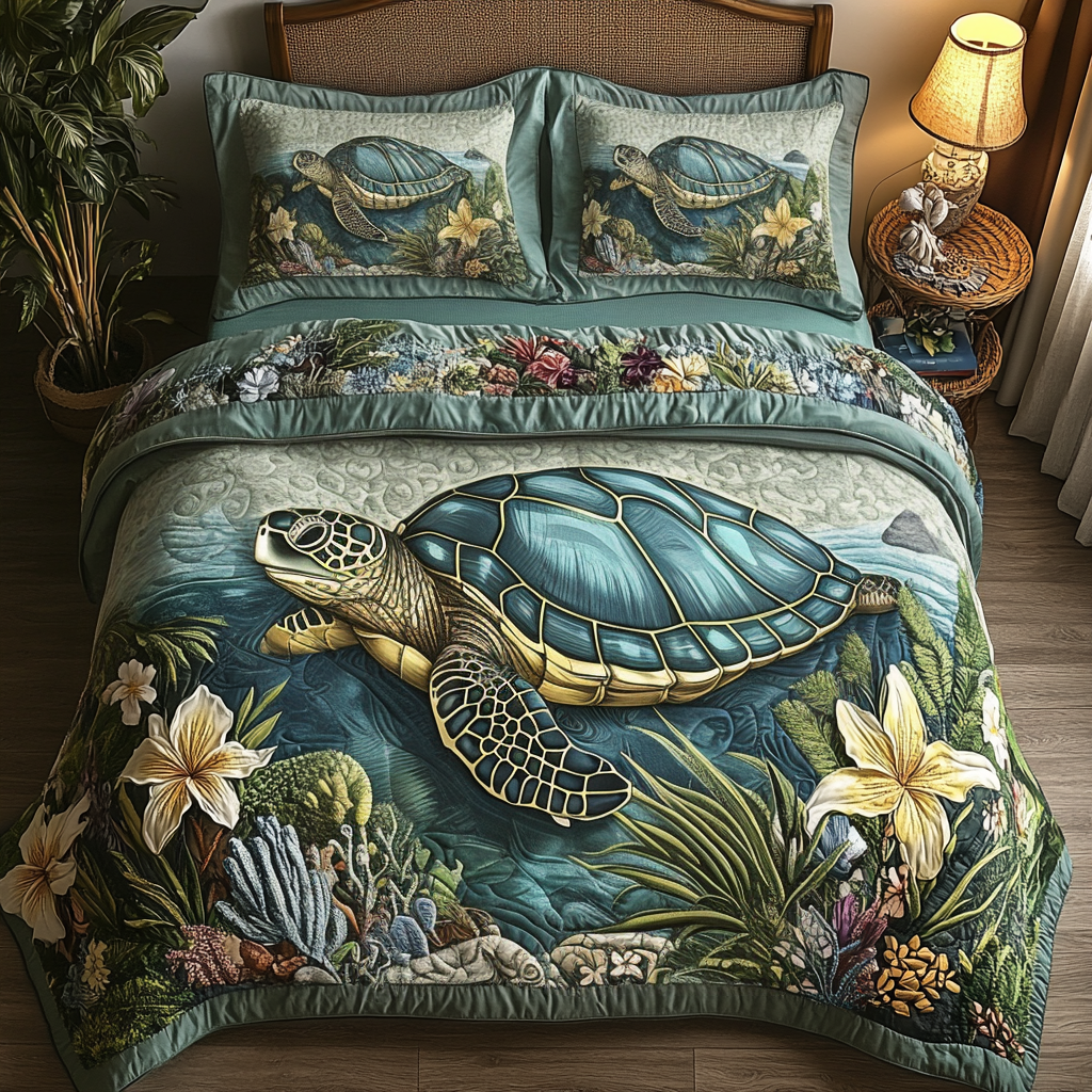 Sea Adventure Quilted Bedding Set Duvet Cover Bedspread Unique Gifts For Turtle Lovers Sea Adventure Quilted Bedding Set Duvet Cover Bedspread Unique Gifts For Turtle Lovers