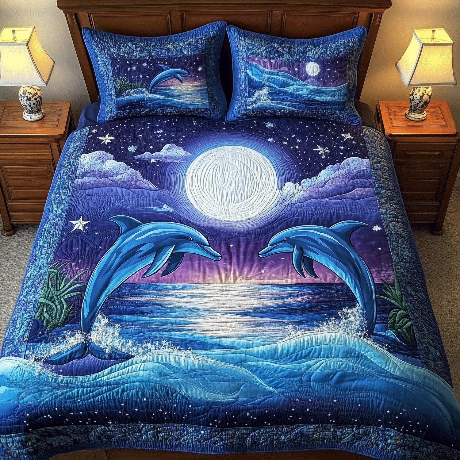 Sea Breeze Dolphins Quilted Bedding Set Duvet Cover Bedspread Dolphin Themed Gifts Sea Breeze Dolphins Quilted Bedding Set Duvet Cover Bedspread Dolphin Themed Gifts