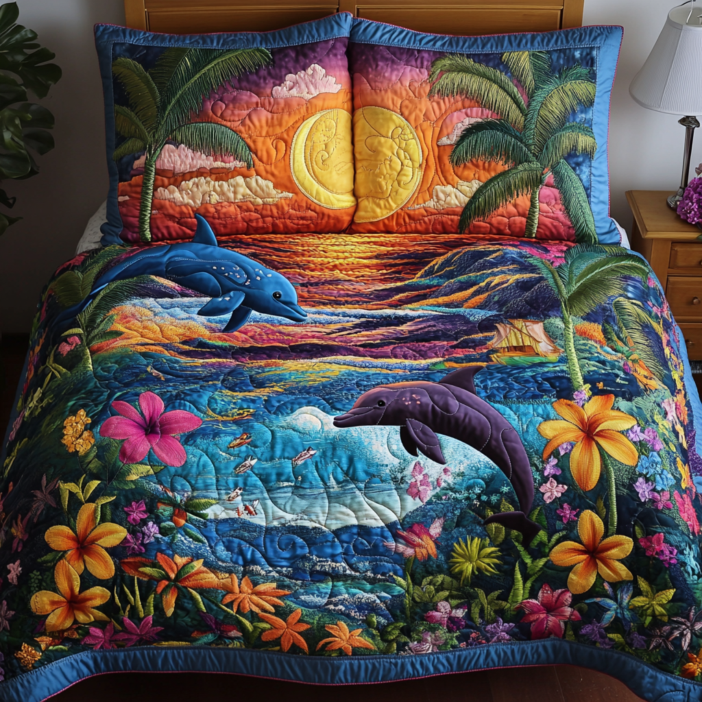 Sea Breeze Quilted Bedding Set Duvet Cover Bedspread Best Gifts For Dolphin Lovers Sea Breeze Quilted Bedding Set Duvet Cover Bedspread Best Gifts For Dolphin Lovers