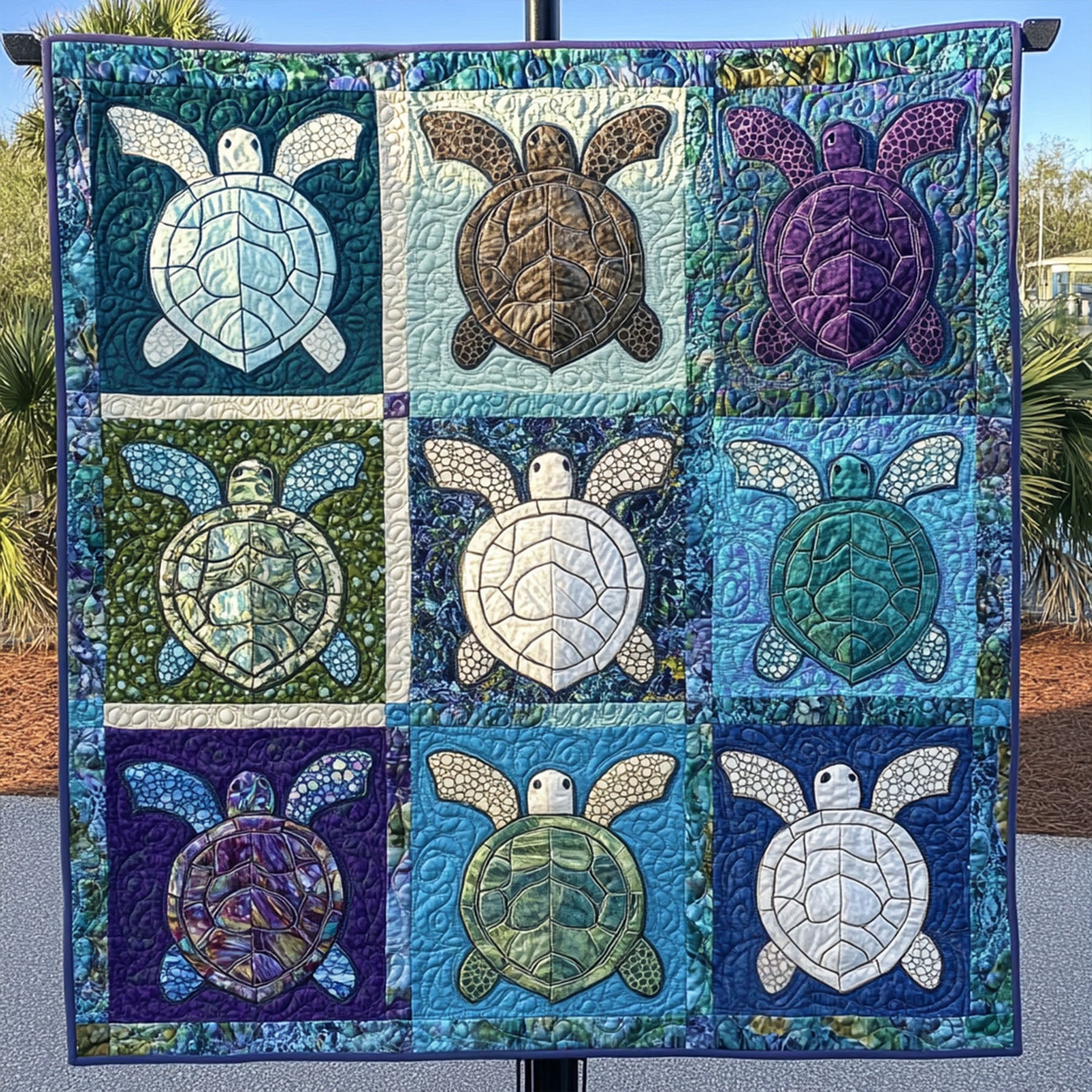 Sea Breeze Symphony Quilted Blanket Cute Colorful Blanket Sea Turtle Items Gifts
